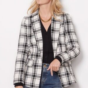 Evereve Kennedy White Ivory Back Plaid Single Breast Blazer Jacket.
